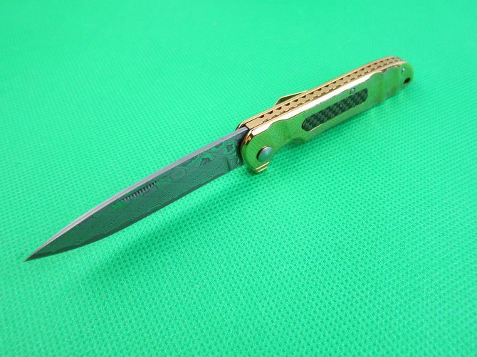 Gold titanium Damascus folding knife  limited edition  UDTEK01941